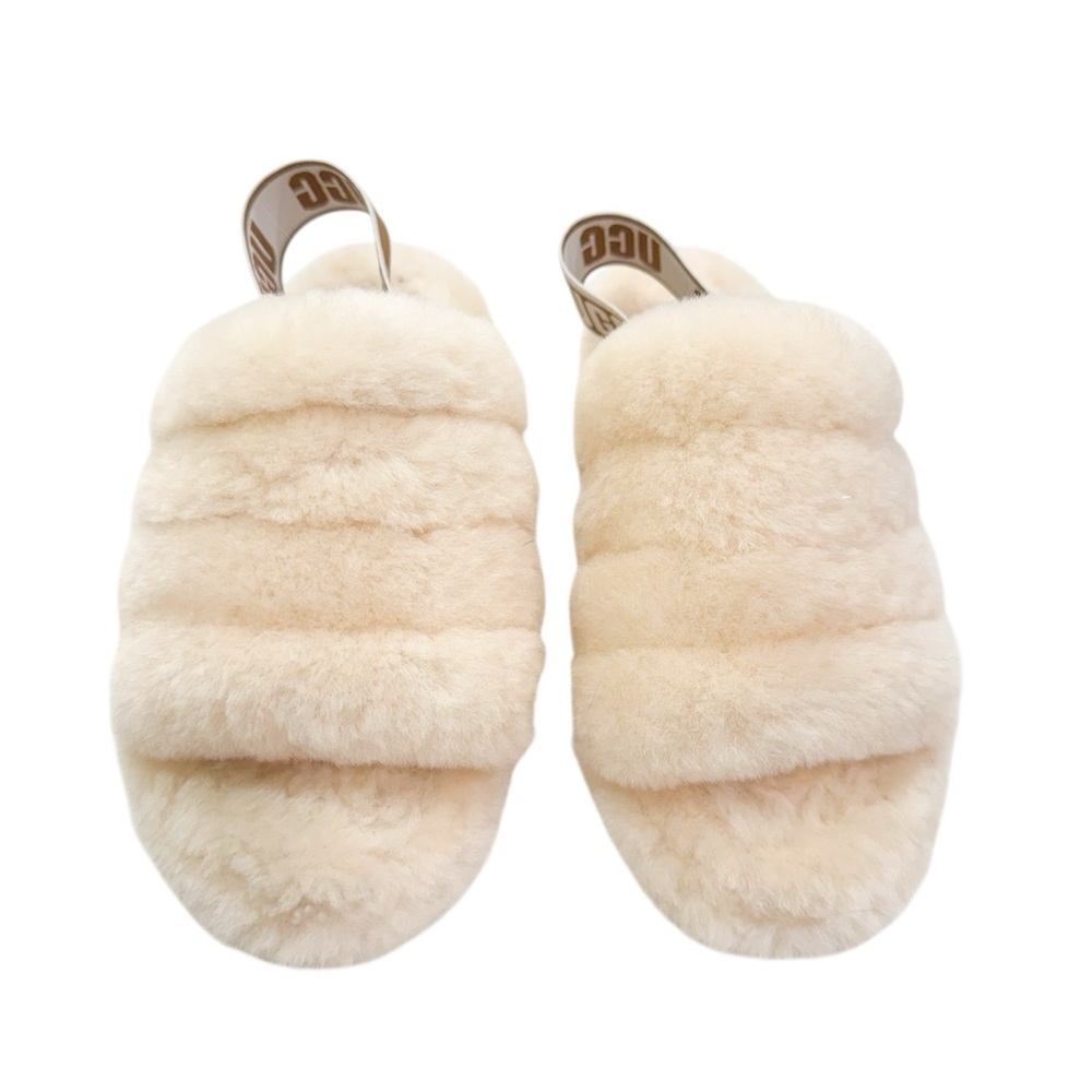 UGG Fluff Yeah Slide Sheepskin Slipper Sandal size 6 sling back beige cream - Picture 2 of 3